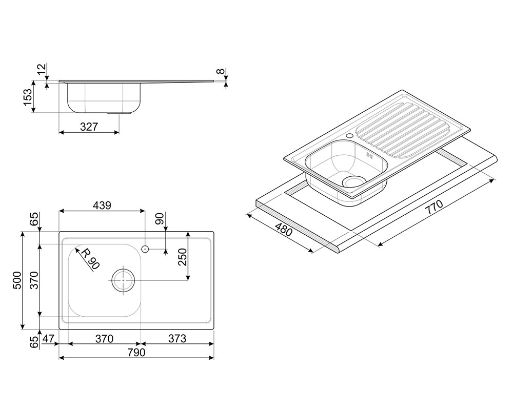 Smeg Lavello Piano Acciaio Inossidabile Rettangolare Scolapiatti Sinistra 790mm - immagine 2