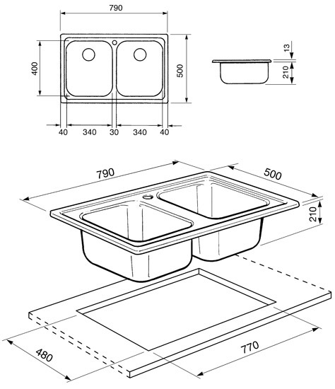 Smeg SP792-2 lavello Lavello ad incasso Rettangolare Acciaio inossidabile
